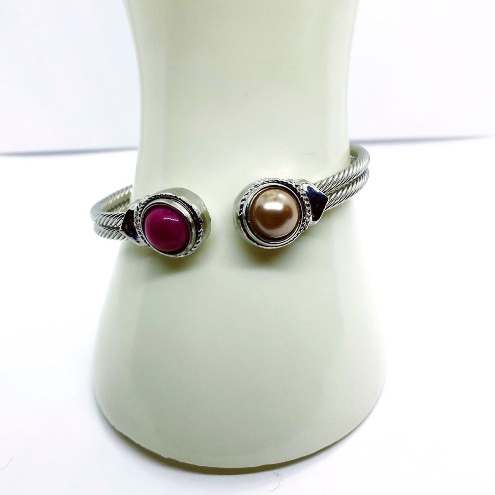 Snap-Button Charm Silver-Tone Bangle Bracelet - image 3